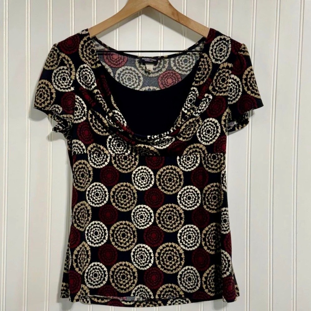 VTG Y2K Perseption Concept Top Medium Retro Geometric Layered Cowl Whimsigoth